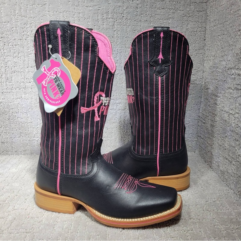 Twisted X Black Western Heeled Boots with Pink Stitching